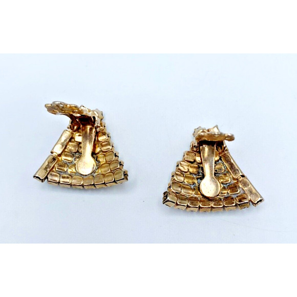 Vintage AB Rhinestone Clip On Earrings Round Baguette Gold Tone 50s 60s Stunning - Picture 5 of 6